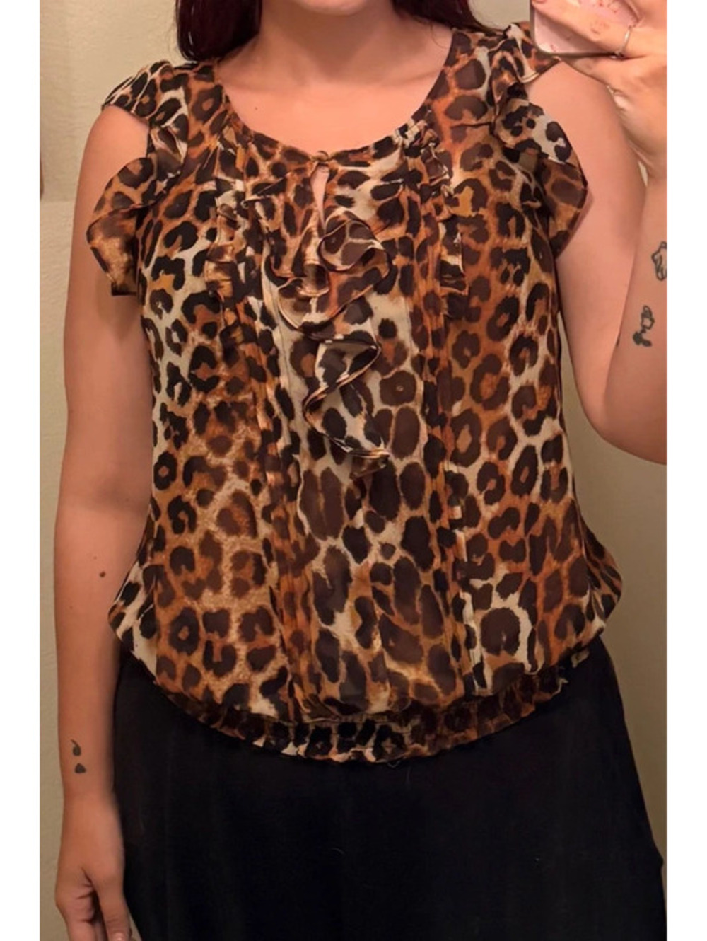 Tuscan Y2K Inspired Cheetah print ruffled express blouse